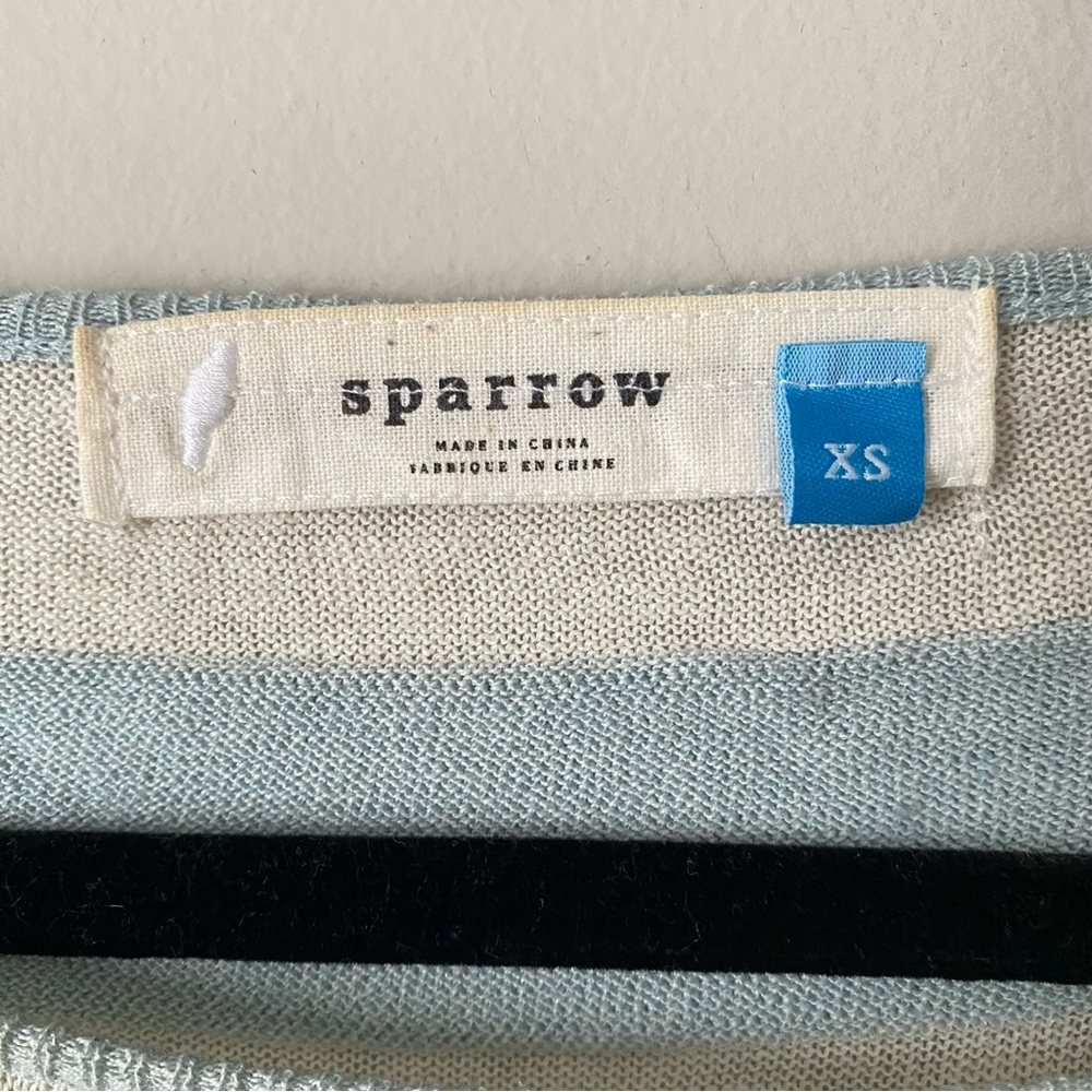 Sparrow Anthropologie Linen Boat Neck Sweater Cream Blue Stripes Size XS - Picture 3 of 9